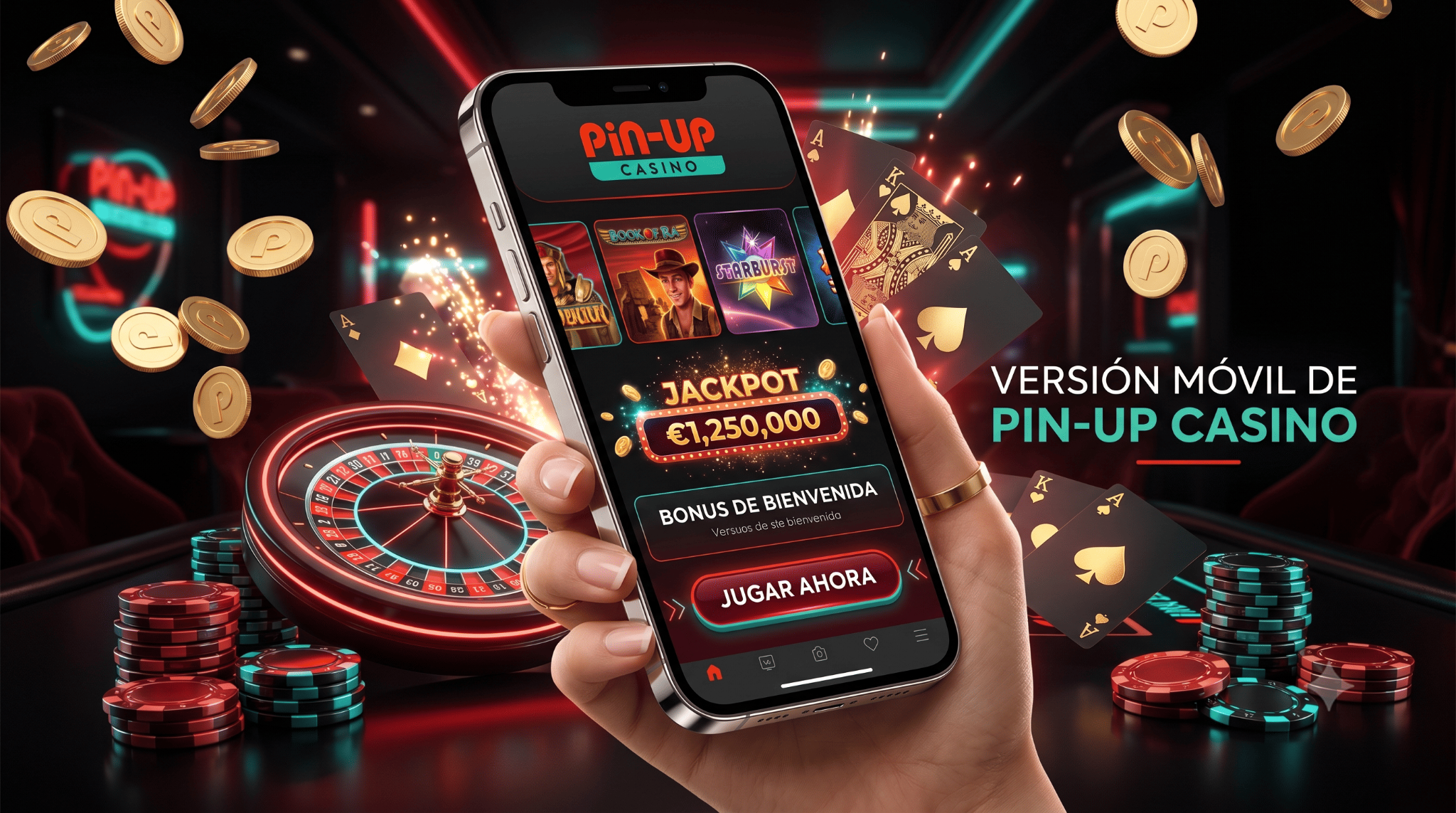 Versión móvil de Pin-Up casino con juegos y caja de pagos